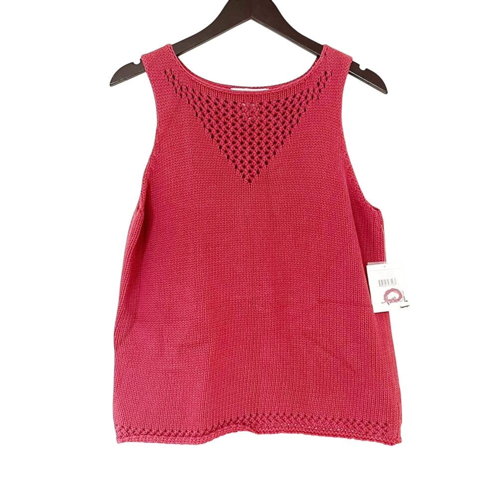 Susan Bristol Pink Classic Crochet Knit Tank Top